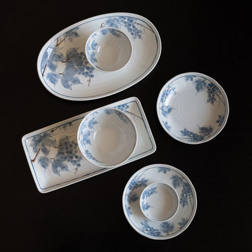 半村 新中式陶瓷葡萄系列餐具 家用米饭碗碟盘子 长盘 釉下彩菜盘 - 图3