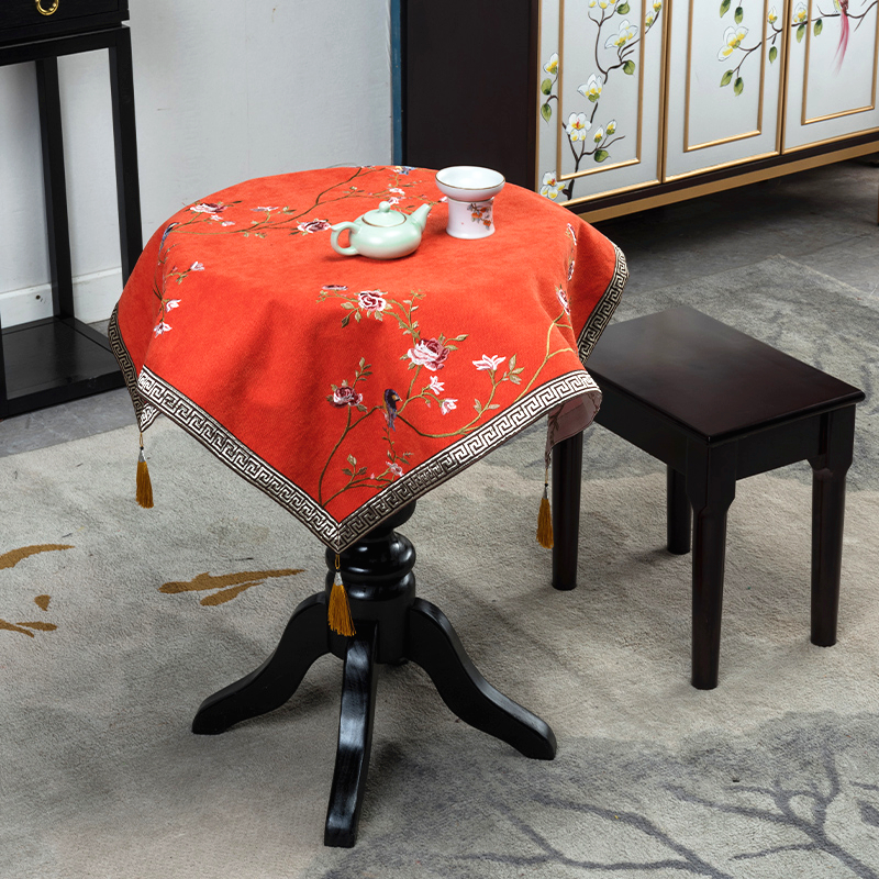 新中式小圆桌桌布盖布高级棉麻布艺客厅家用婚庆欧式长方形圆桌i. - 图1