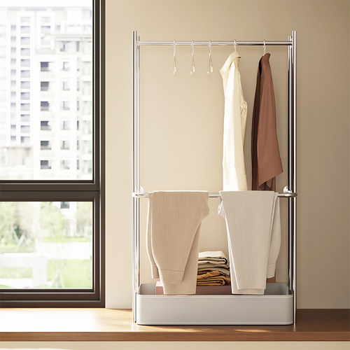 奶油风家用挂衣帽架矮放衣服神器卧室飘窗挂衣架收纳次净衣置物架 - 图3