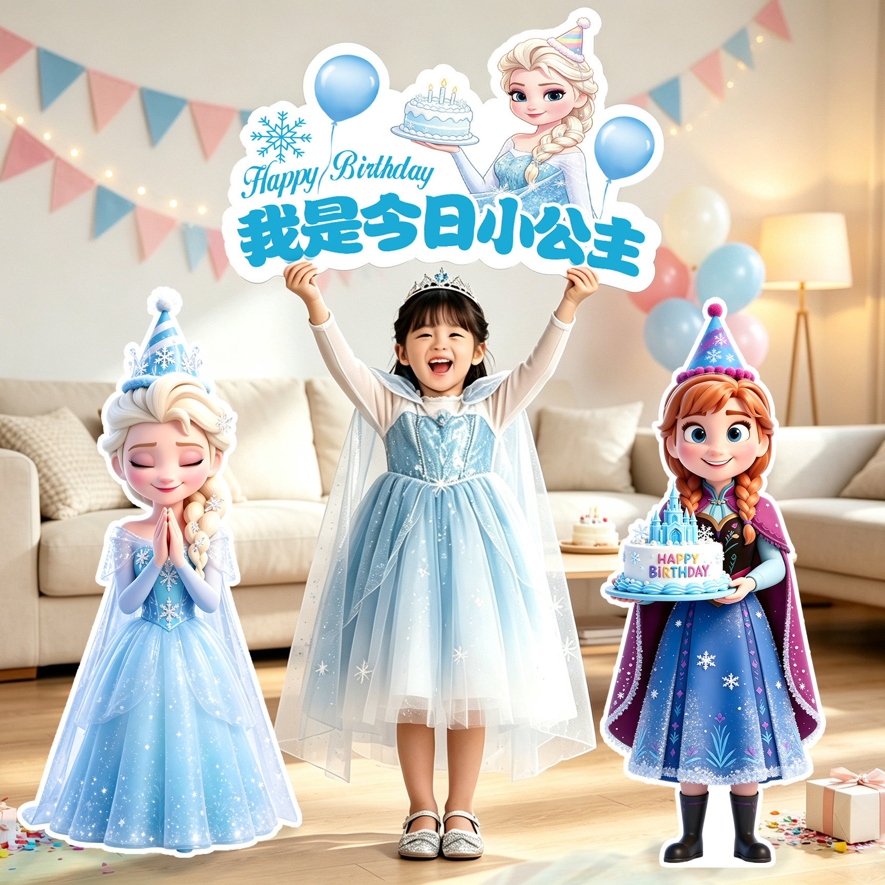 冰雪奇缘画布定制公主生日派对布置装饰气球场景主题艾莎女孩爱莎