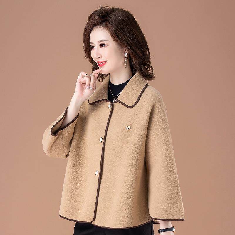 喜婆婆婚宴装2024新款小个子妈妈毛呢子红色礼服外套中年大码上衣