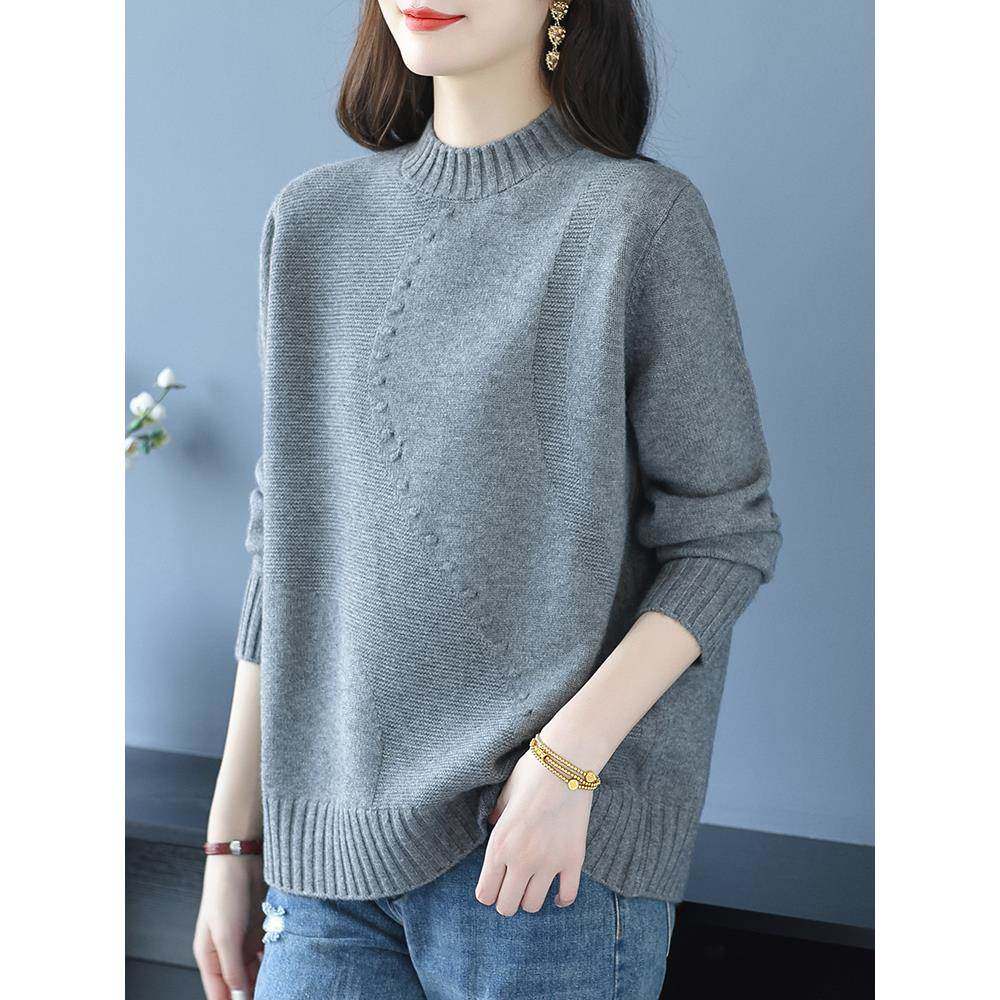 中年妈妈秋冬半高领羊毛衫女毛衣宽松加大码洋气针织衫厚打底上衣,淘宝优惠券,粉丝福利购,淘宝优惠卷
