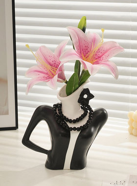 简约ins黑白人体花瓶装饰摆件