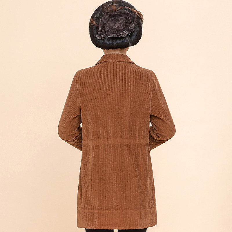 中老年人春秋新款灯芯绒外套中长款 曼丽依都中老年女装