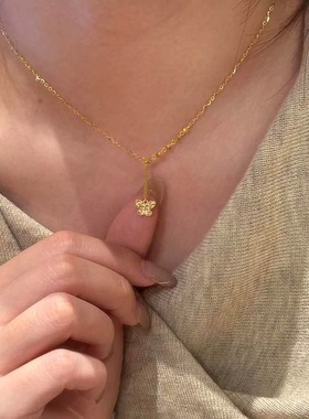 金店同款沙金仿真金碎碎冰蝴蝶流苏项链女款轻奢高级感锁骨链颈链