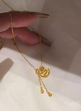 金店同款沙金黄金色爱心锁骨链女百搭气质链条项链高级感黄金色