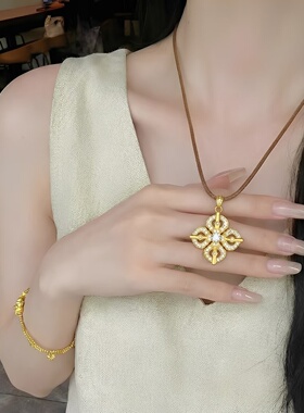 仿金沙金黄金色古法金刚杵项链毛衣链吊坠女轻奢镀金锁骨链简约