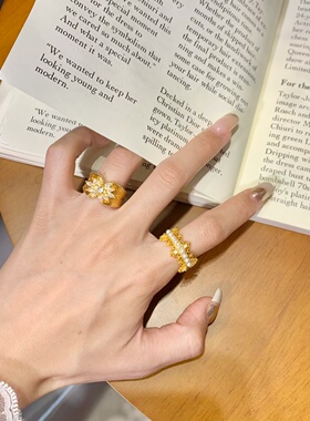 金店同款沙金仿真金繁花锦簇戒指开口女款高级感指环送女友礼物