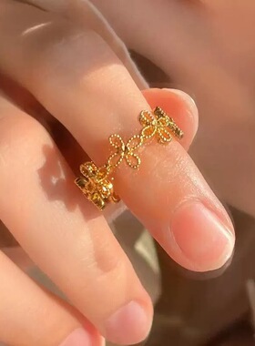 越南沙金仿真花朵四叶草戒指