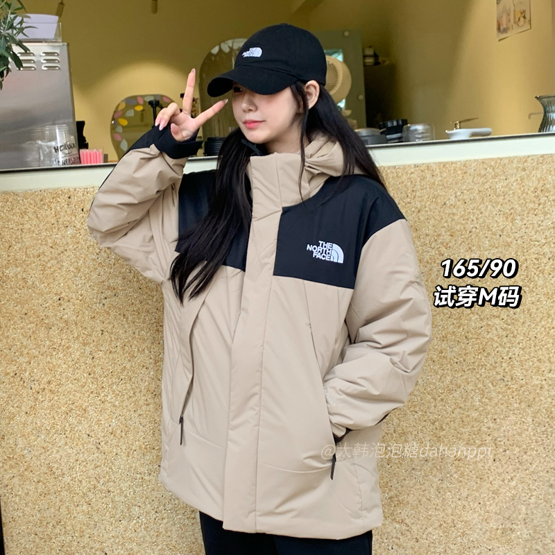 韩国代购TheNorthFace北面羽绒服男女中长款23冬鹅绒拼色NJ1DN73-图1