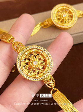 新中式设计感古法金可旋转点钻星轮手表女 幸运星轮皇冠时尚手镯