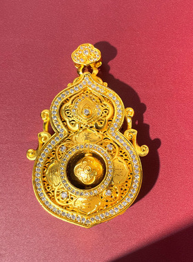 金店同款沙金人生四美旋转葫芦项链女款仿黄金色传承镶钻福禄挂坠