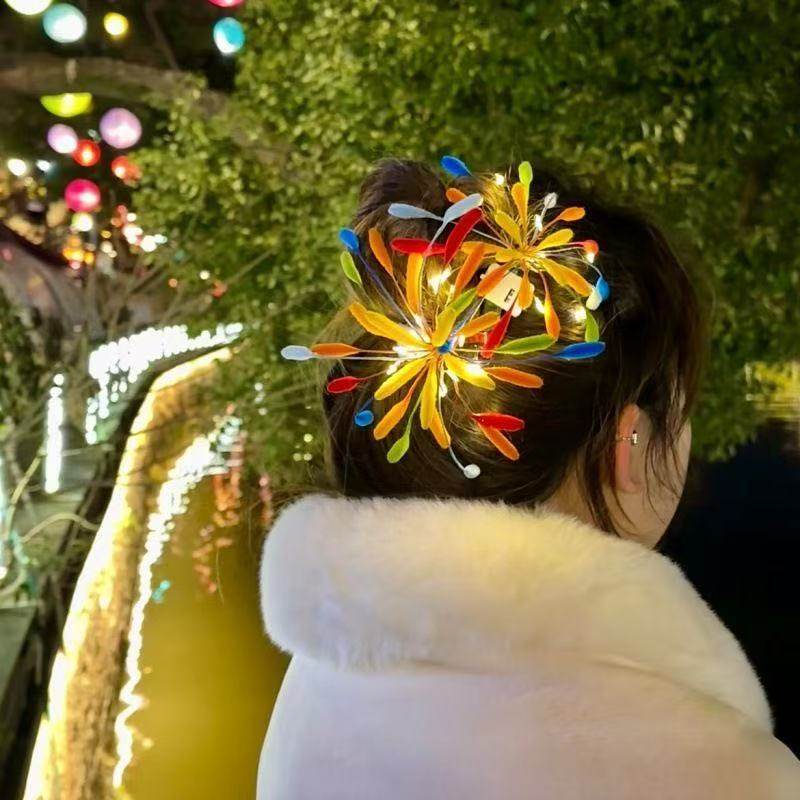 2026女款新年烟花扭扭发夹手工diy材料包跨摆摊夜市发光花束头饰,淘宝优惠券,粉丝福利购,淘宝优惠卷