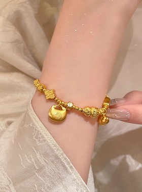 黄金色沙金小胖福葫芦盘缠手链女百搭编织绳手串新中式国潮风手饰