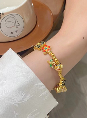 瑾言金店同款古法沙金花丝蝶舞烧蓝珐琅彩蝴蝶手链复古手串送