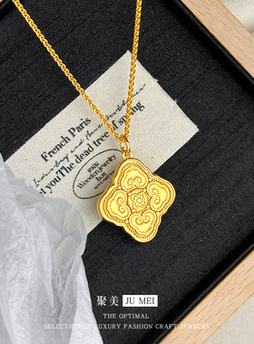 周家款蜜粉金十里红妆沙金珐琅彩四合如意珍珠吊坠锁骨链货源