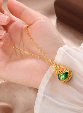 可打开复古烧蓝荷花福瓜香囊吊坠国风珐琅锁骨链小红书爆款女项链