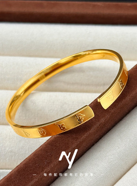 2025新款越南沙金高保色精品六字真言开口手镯新中式高级感女手环