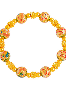 2025新款黄金色沙金珐琅彩一鹿生花手链中式国潮九色鹿串珠女手串