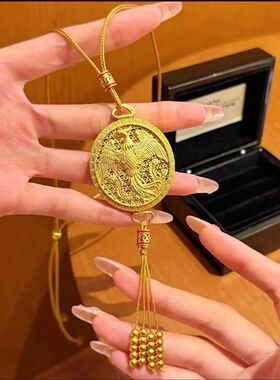 2025女款金店同款沙金镂空花丝金凤香囊吊坠凤凰于飞圆牌流苏项链