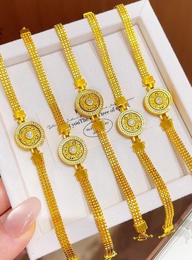 2025新款黄金色沙金镂空可转动八宝罗盘表带手链圆牌腕带轻奢手串