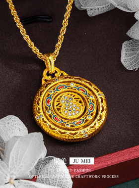 新中式百搭沙金微镶福生禄旋转罗盘镶锆石可转动葫芦珐琅吊坠