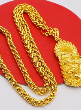 抖音快手直播男士沙金大吊牌项链火焰方形龙牌观音弥勒佛吊坠