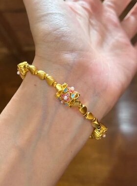 金店同款沙金烧蓝幸运花扭扭珠手链四花洋溢旋转圆珠转运手串