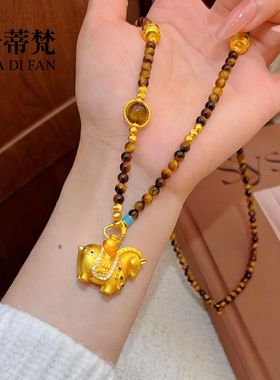 抖音爆款黄金色沙金马上有钱唐马项链女招财虎眼石马到成功毛衣链
