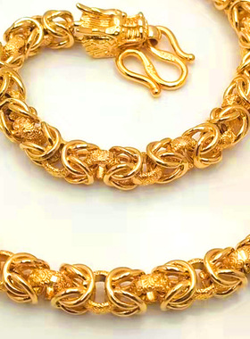 龙头项链仿金镂空橄榄男士项链复古霸气铜镀金8mm龙骨链吊坠