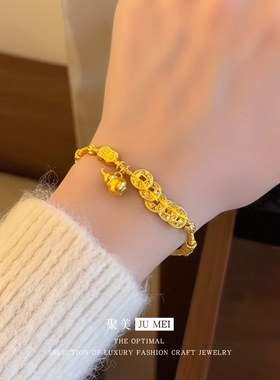 2025新款新中式沙金碎冰冰五帝钱葫芦盘缠手串复古百搭福禄手链女