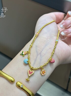 金店同款珐琅彩爱心小花项链爆闪蹦迪珠碎骨毛衣链高级感女饰品