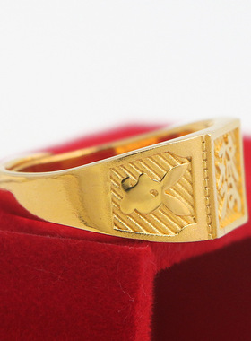 沙金时尚铜镀18k金发字车花戒指土豪金活口男士指环欧币电镀饰品