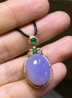 高档冰种紫罗兰人造翡翠蛋面吊坠女金色镶嵌锆石精致吊坠新款