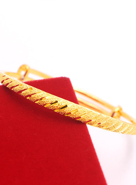 满天星推拉手镯流星雨手环黄铜可调节圆肚车花欧币沙金复古