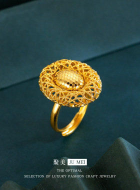 黄金色蕾丝椭圆鱼鳞戒指女时尚百搭气质鸽子蛋宫廷风时尚食指指环