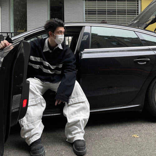 现货 GRAILZ LEARL GR23SS做旧破坏polo长袖OS双层衬衫领卫衣外套 - 图0