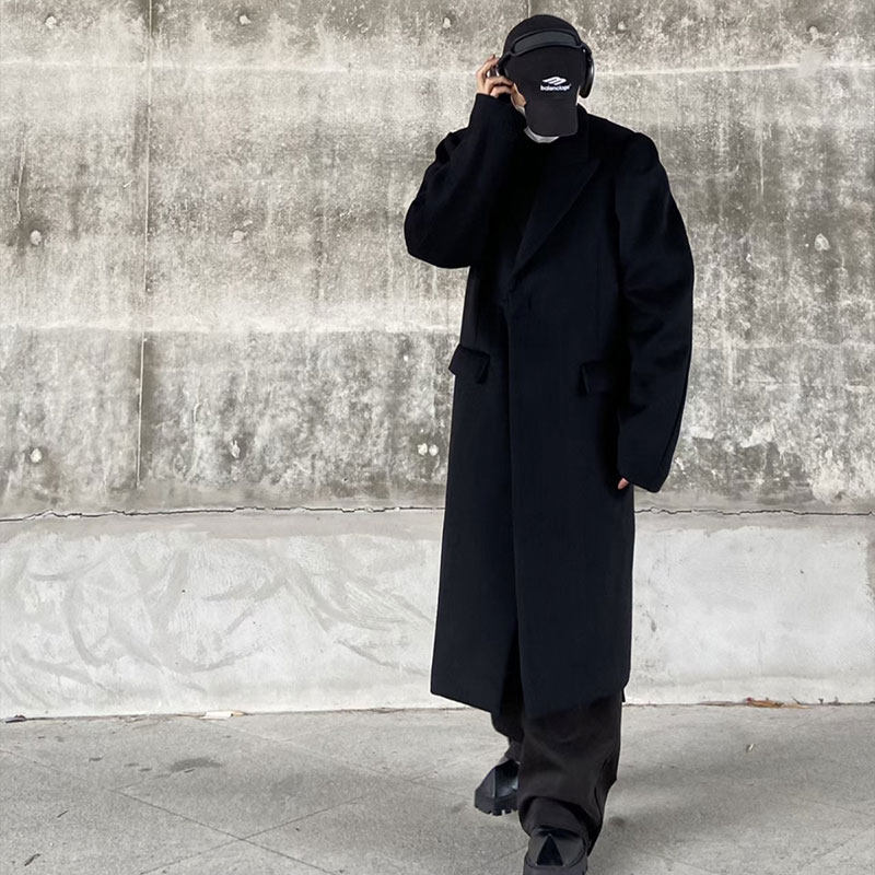 清仓 GRAILZ LEARL秋长款羊毛廓形垫肩纽扣过膝大衣 vibe风男风衣,淘宝优惠券,粉丝福利购,淘宝优惠卷