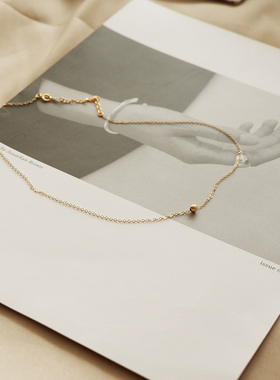 经典灵动小金豆项链女锁骨链纯银镀14k金色气质简约大方冷淡清新