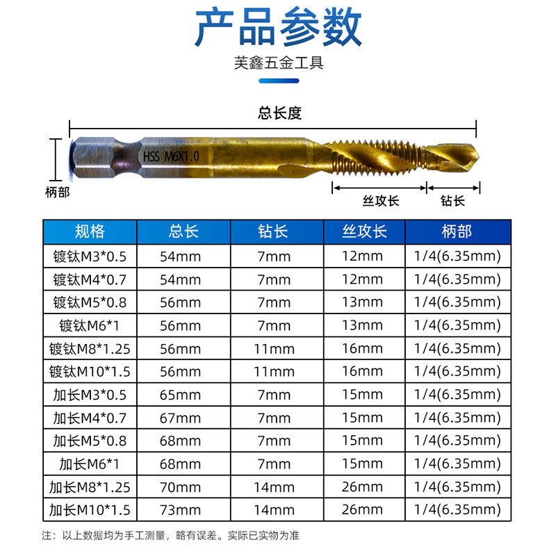 三合一高速钢机用丝锥丝攻钻头攻牙复合钻攻倒角一体螺旋镀钛丝锥 - 图0