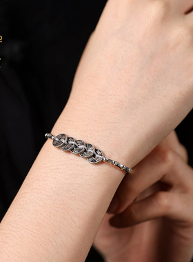 禅木匠五帝钱纯银红绳手链