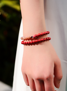 禅木匠朱砂太阳石两圈手链