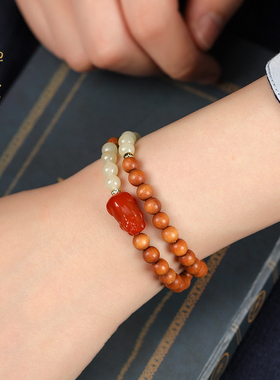 禅木匠檀香木和田玉貔貅手链