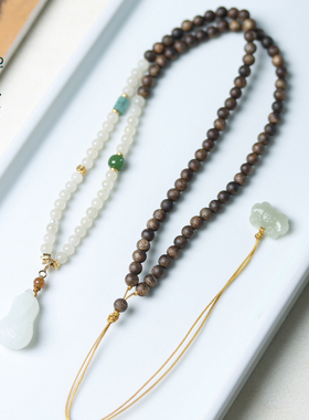 禅木匠沉香木蓝水翡翠和田玉手链