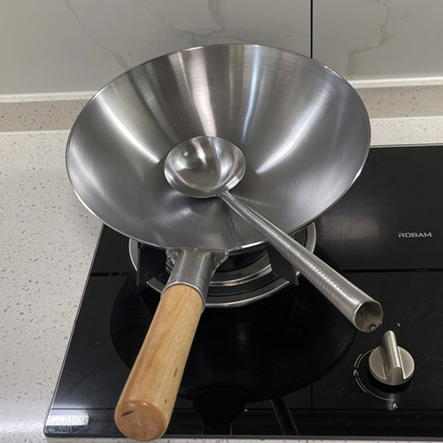炒锅老式铁锅家用不粘锅炒粉商用圆底炒勺饭店专用马勺熟铁炒菜锅 - 图3