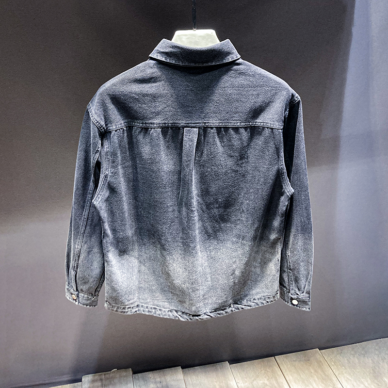 秋冬2025潮流痞帅黑灰渐变牛仔衬衫外套ins小众潮牌设计感夹克男 - 图2