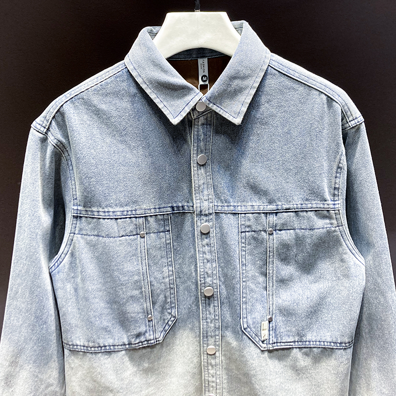 秋冬2025潮流痞帅黑灰渐变牛仔衬衫外套ins小众潮牌设计感夹克男 - 图3