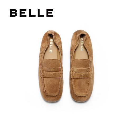 专柜正品百丽乐福鞋2025秋款女鞋羊皮圆头豆豆鞋通勤单鞋E1W1DCA5 - 图1