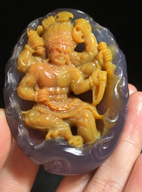 阿拉善玛瑙手工雕刻彩玉俏色吊坠