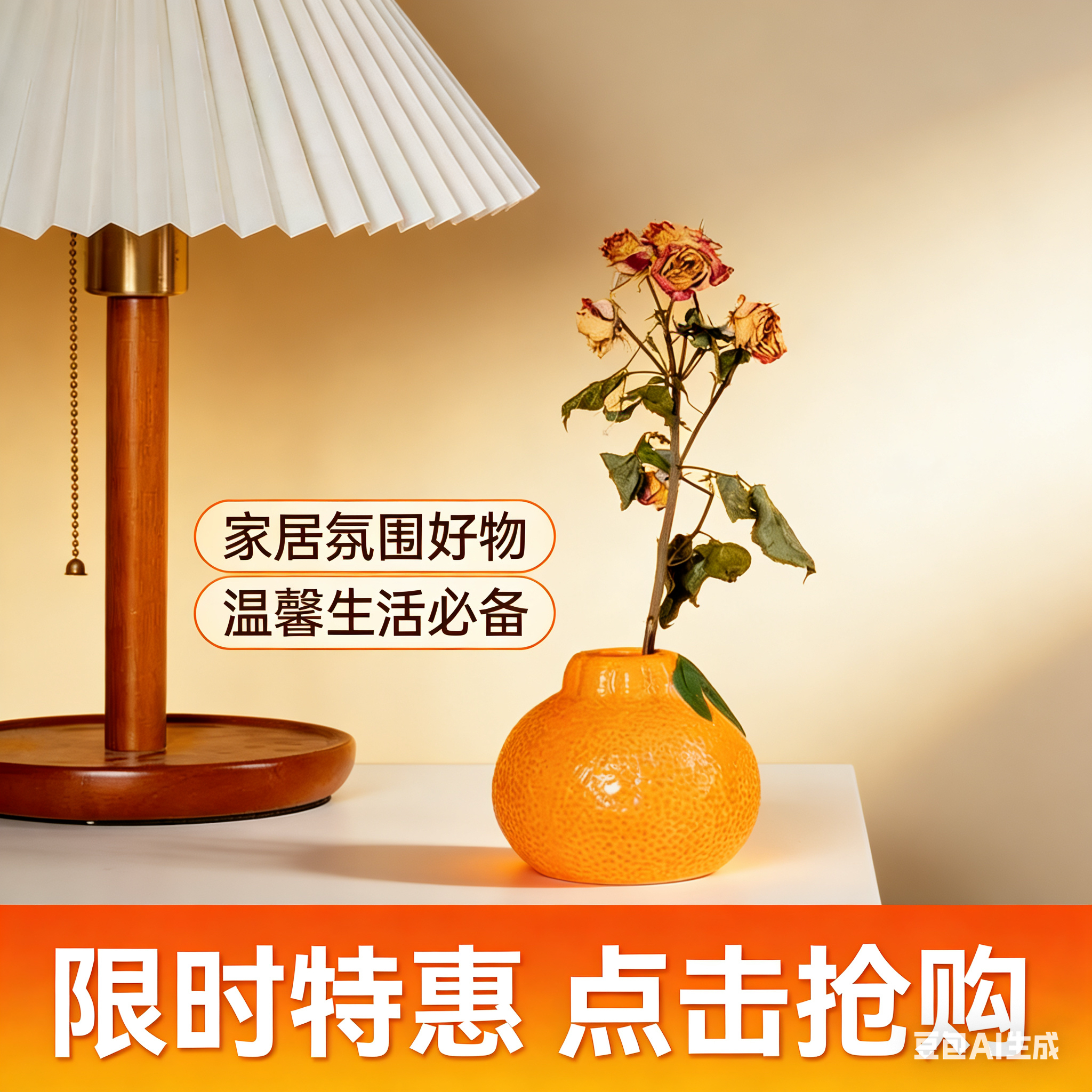 桌面装饰摆件装饰高级感橘子插花瓶桌面摆件水培植物客厅办公室